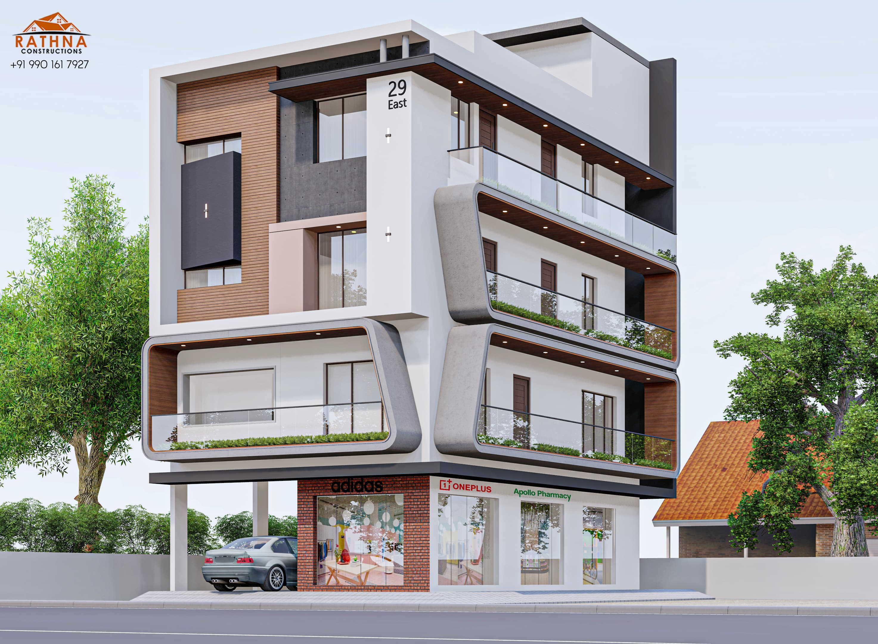 White and wood contemporary house elevation