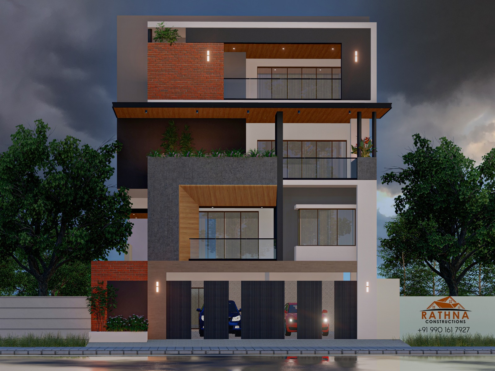 Tiered grey and wood residence