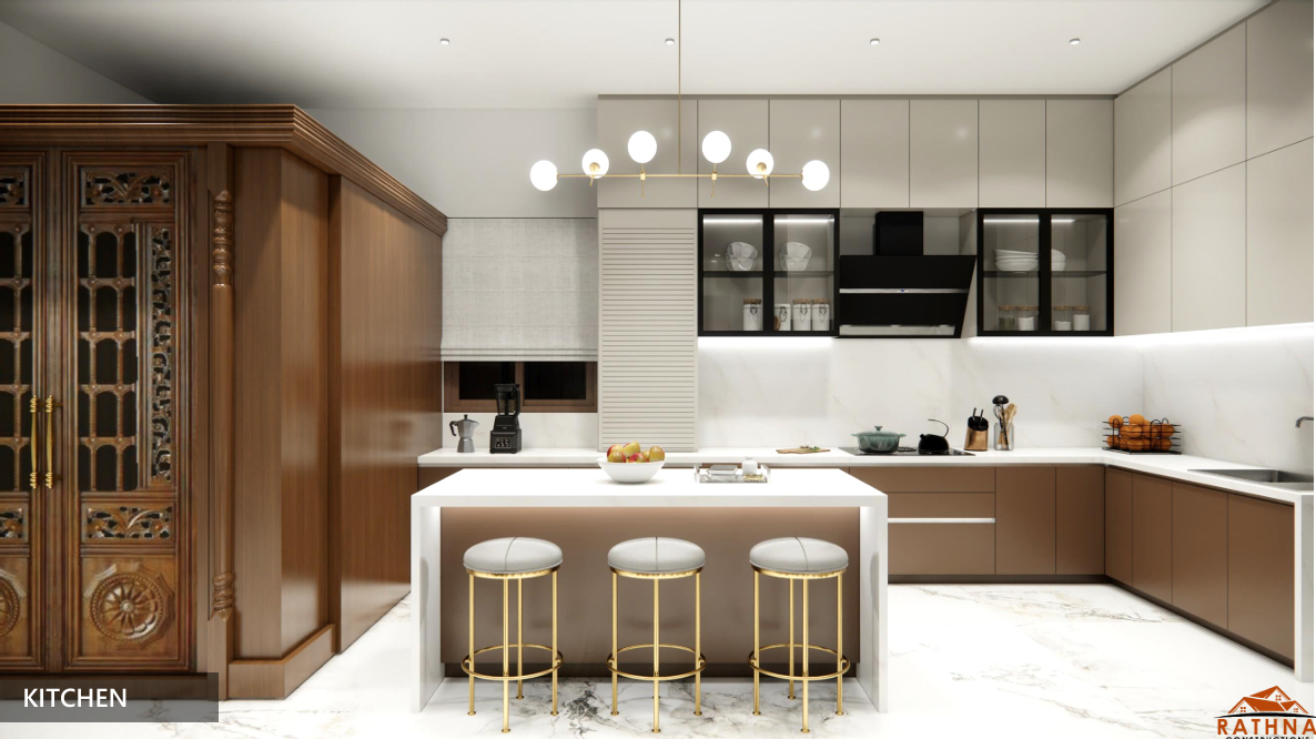 Modern kitchen with island and pendant lighting