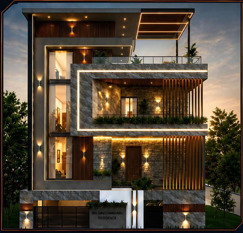 Evening render of the Contemporary Residence exterior
