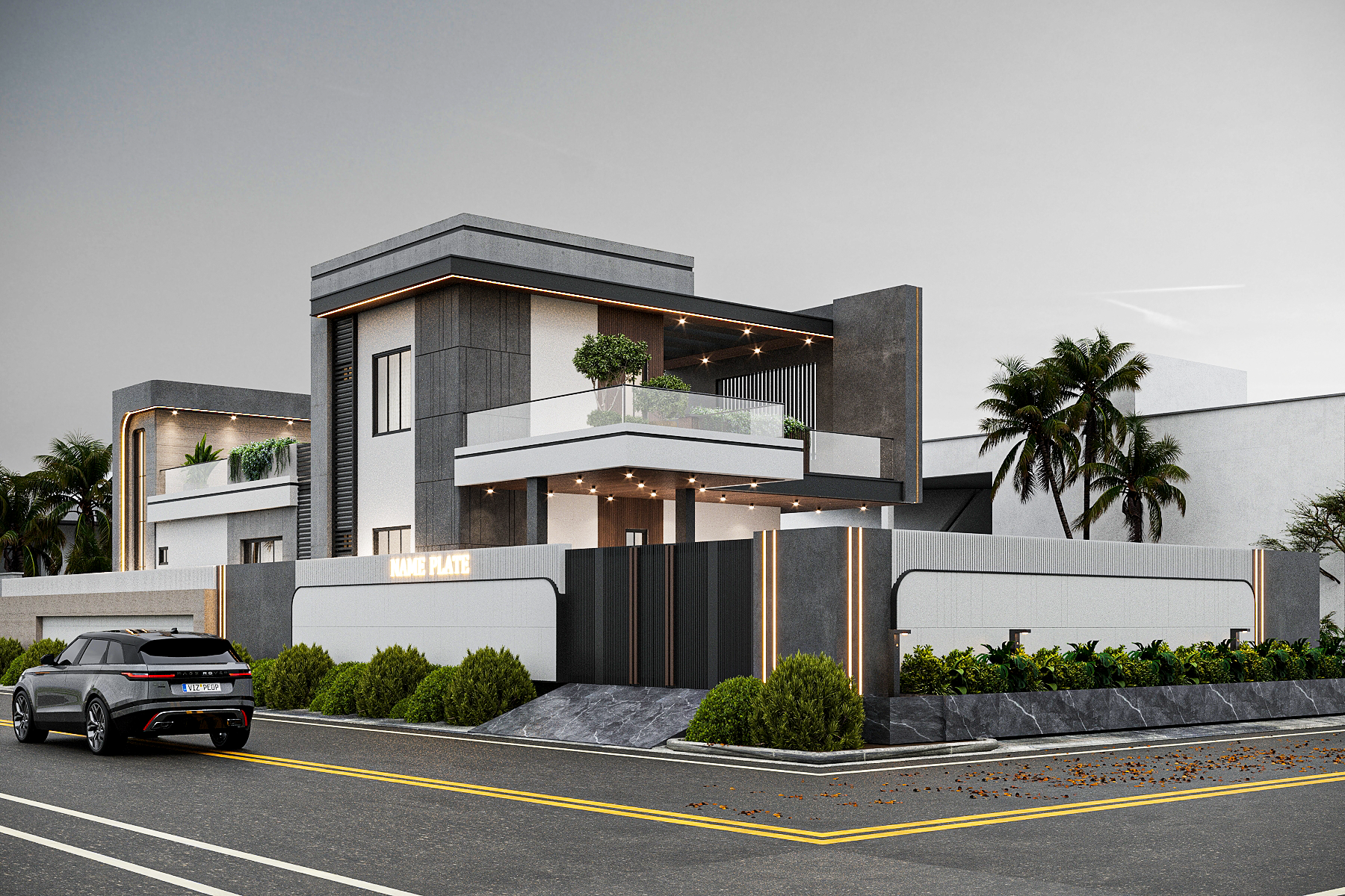 Four-storey cream residence with classical arches